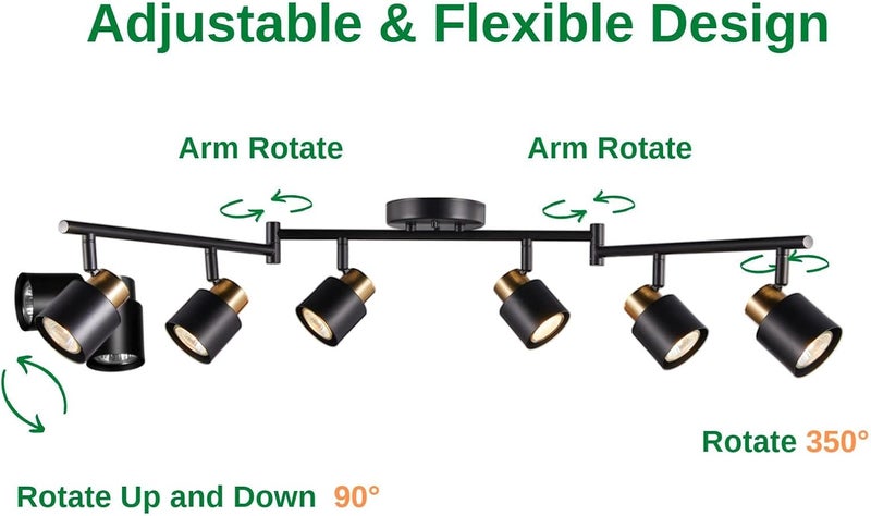 CRAFTRONOS 6 Light Foldable Track Lighting Kit, Matt Black Brass Finish Adjustable with Moden Flush Mount Ceiling Spotlight for Kitchen,Dining,Living Room,Home Improvement - Image 4